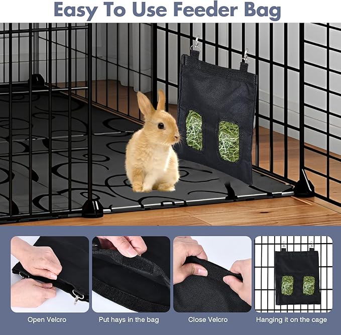 Rabbit Water Bottle 33oz Hamster Water Bottle Hanging Guinea Pig Water Dispenser Include Hay Feeder Bag Set for Bunny Small Pet Animal