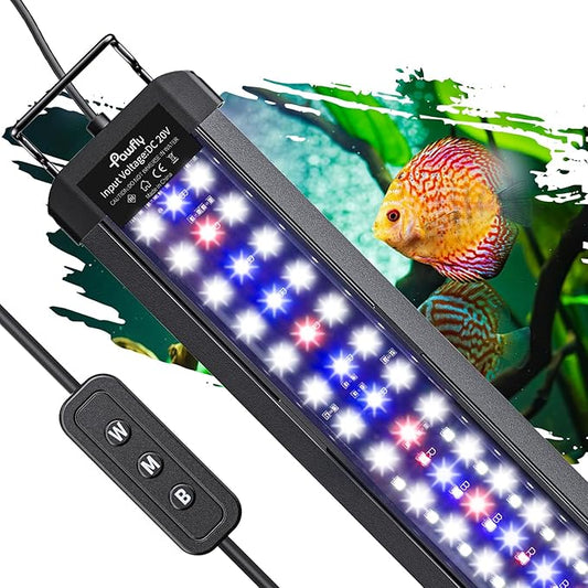 Pawfly 14W Aquarium LED Light for 18 to 24 Inch Fish Tanks Extendable Fish Tank Light with Full Spectrum Brilliant White Blue Red Lights with Daytime & Night Modes and Adjustable Brightness