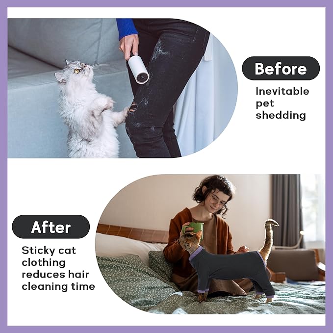 Pumyporeity Sticky Cat Clothes - Soft Cat Sweater for Hair Loss Prevention, Recovery Suit After Surgery, Black, XS