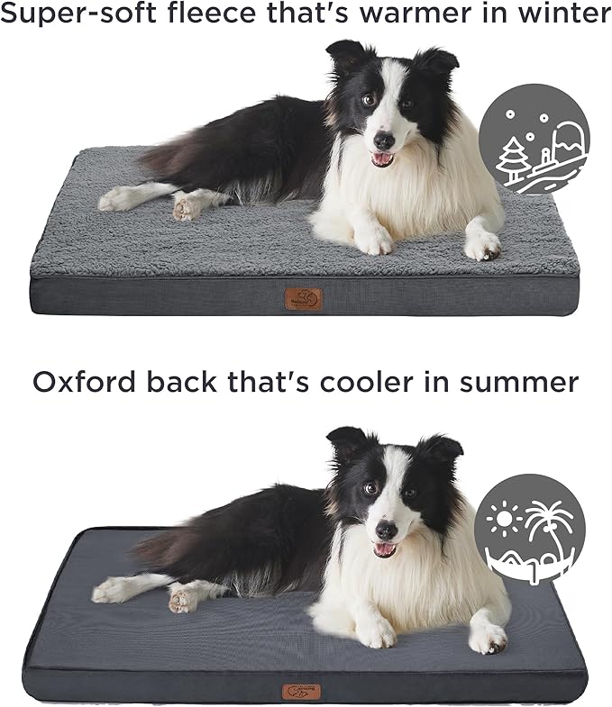 Bedsure Large Dog Bed for Crate - Orthopedic Flat Pet Beds with Removable Washable Cover, Egg Crate Foam Crate Mat, Suitable for Pet Up to 50 lbs