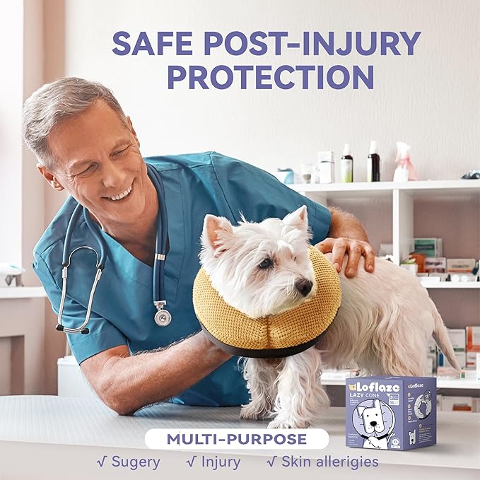 Inflatable Dog Cone Collar - Dog Neck Donut Cone Collar Alternative After Surgery - Soft Cone for Large Medium Small Dogs Cats - Alternative Recovery E Collar (Yello, L)