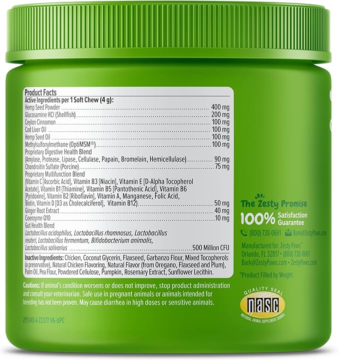 Zesty Paws 8-in-1 Bites for Dogs + Hemp Seed, 90 Count (Packaging May Vary)