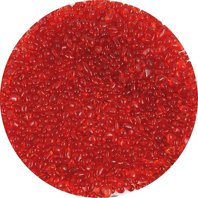 Lustering Decorative Round Glass Beads and Marbles, Pebbles and Gems - 3-6mm, 1-Pound (Orange Red) for Fire Pit Crafts, Resin Art, Vase Filler, Fish Tank, Aquarium Garden Decoration