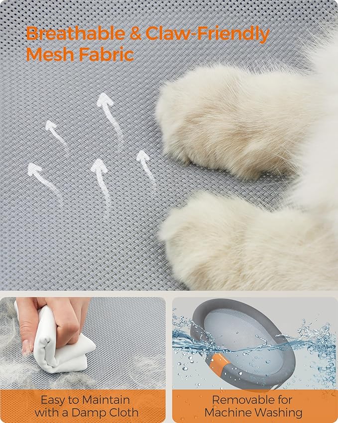 Feandrea Pet Bed, Cat Hammock, Elevated Cat Bed for Multiple Cats, with Removable Washable Mesh, for Pets up to 28 lb, Oval, Gray UPCB002G01