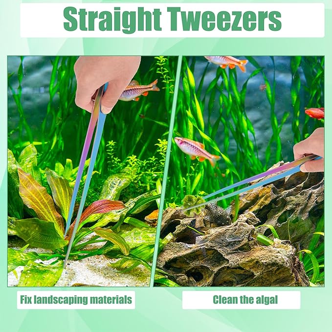 Aquarium Aquascape Tools Kit, 4 in 1 Anti-Rust Aquatic Plant Aquascaping Tool Stainless Steel Black Tweezers Scissors Spatula for Aquarium Tank Clean Fish Tank Aquascape Accessories Set