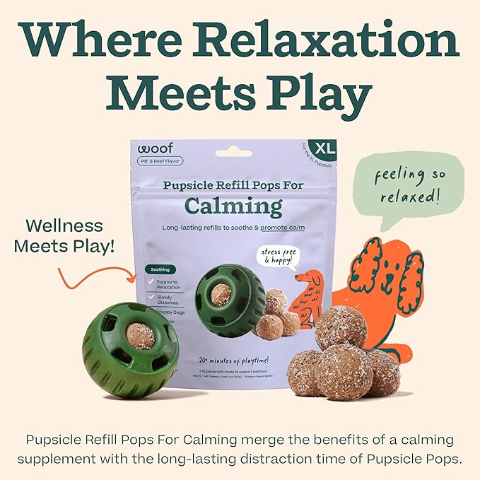 WOOF Pupsicle Refill Pops for Calming - Calming Dog Treats - Long-Lasting Refills for The Pupsicle Toy to Promote Calm - Magnesium for Dogs- XL Pops - 5 Count
