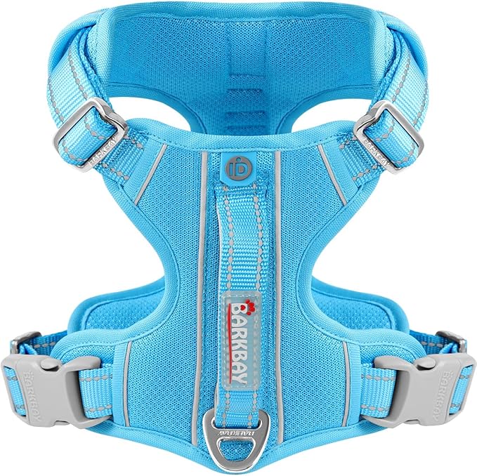 BARKBAY Dog Harness No Pull with ID Tag Pocket - Heavy Duty, Reflective, Easy Control for Large Dogs(Blue,L)