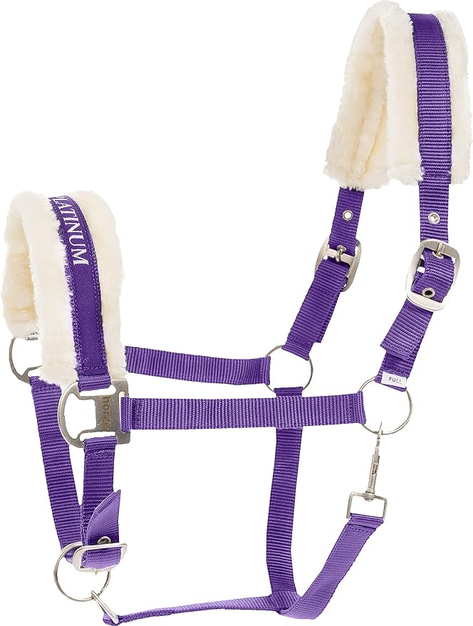 HORZE Howard Soft Fleece Padded Polyester Horse Halter - Quick and Easy-to-Adjust Straps, Brushed Nickel Hardware, and Throat Snap Closure - Purple (Horse)