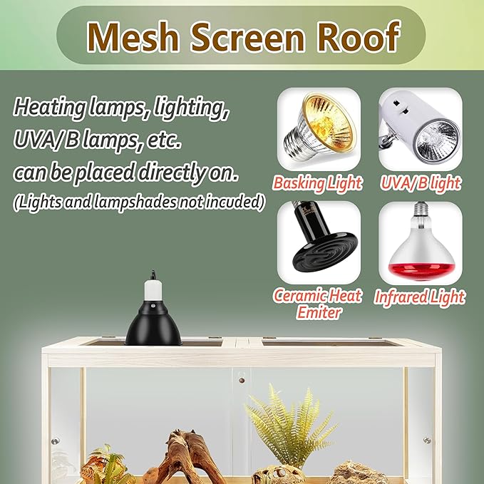 Tempered Glass Bearded Dragon Tank,28 Gallon Reptile Tank with Meatl Mesh Roof and Front Sliding Door, Anti-Scratch Lizard Tank,Spacious Reptile Enclosure for Snakes,Lguanas, Chameleons(Oak)