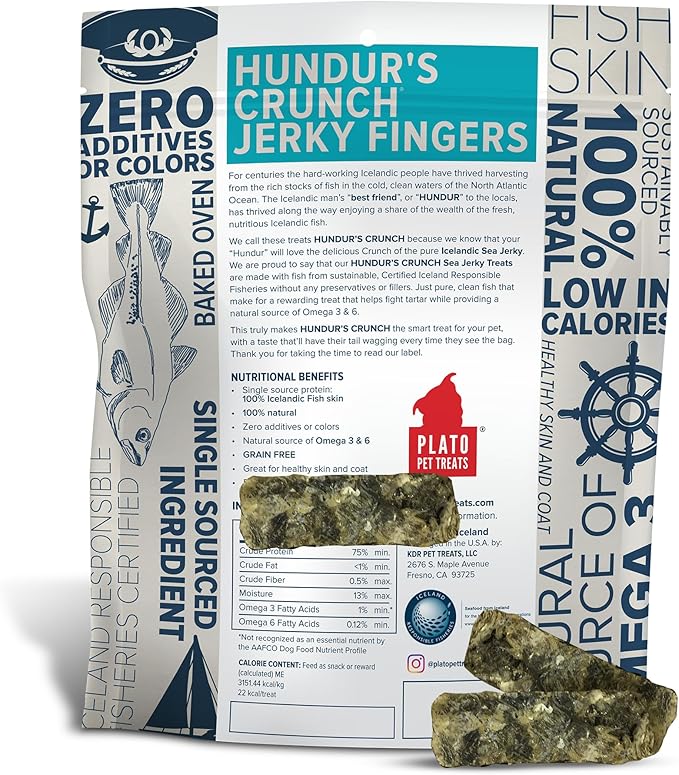 PLATO Hundur's Crunch Jerky Fingers 10oz, Natural