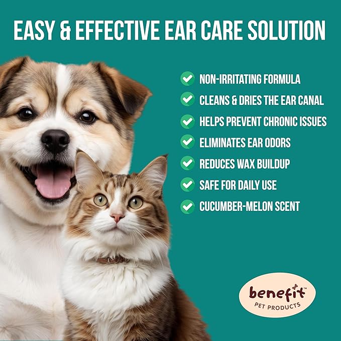 Benefit Pet Products Dog Ear Wipes - Ear Cleaner for Dogs to Prevent Infections, Itching & Odor - Aloe & Eucalyptus, Grooming Wipes - 100 Count