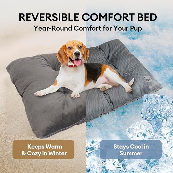 FUNNY FUZZY 35×23 Washable Dog Crate Bed,Orthopedic Cushion Mattress for Large Dogs-Fits 36 Inch Dog Crates, Reversible,Durable & Comfortable Pet Bed,L,Charcoal Grey