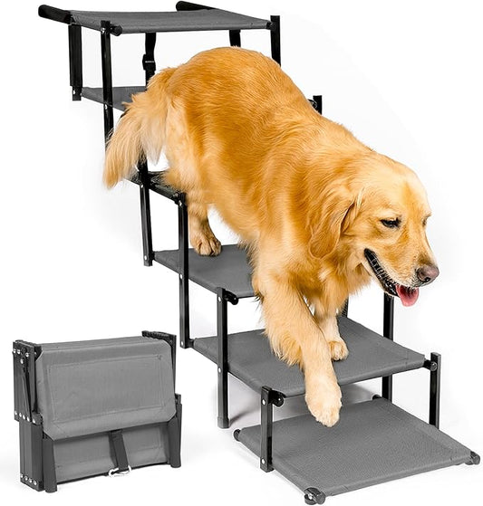 Dog Stairs for Trucks & SUVs – Foldable, Portable Pet Ramp for Large Dogs, Non-Slip Steps Supports Up to 250 lbs