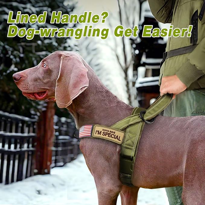 Forestpaw No Pull Dog Harness - Soft Flannel Padded Tactical Dog Vest Harness with Quick Release Buckle, Adjustable Reflective Pet Harness for Medium Dogs Walking Training,Green M