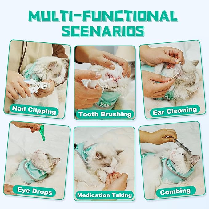 Supet Cat Grooming Hammock, Self-Adherent Cat Wrap for Cutting Nails, Anti-Escape Calming Wrap for Medicine, Nail Clipping, Teeth Brushing, Ear Cleaning