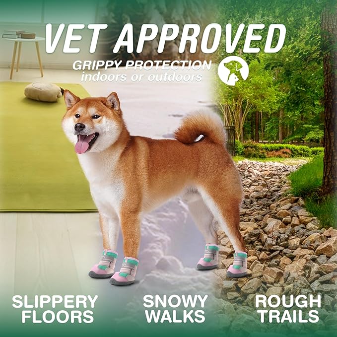 Dog Shoes for Large Dogs, Anti-Slip Dog Boots for Winter Snow, Hot Pavement, Dog Booties & Paw Protectors Pink Size 8