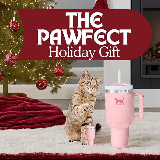 Kitty Cup Tumbler Cat Toy – Funny Cat Birthday Gifts with Catnip & Crinkle Paper, Cute Girl Kitten Toys (Pink Peach Dust)