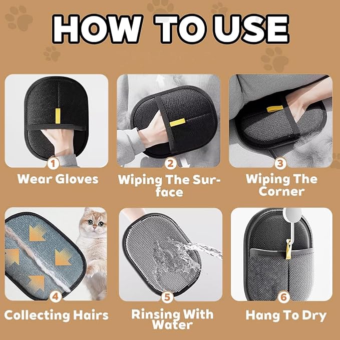 2025 Upgraded Pet Hair Removal Glove |Double-Sided – Reusable Grooming & Bathing Glove for Dogs and Cats |Soft Silcone Touch |Easy Deshedding and Cleaning Mitt (Black, 3 PCS)