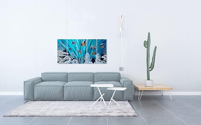 SYGALLERIER Fish Metal Wall Art Hand Crafted Large 3D Sea Life Pictures Modern Abstract Coastal Aluminum Artwork Contemporary Sculpture for Living Room Bedroom Dinning Decor