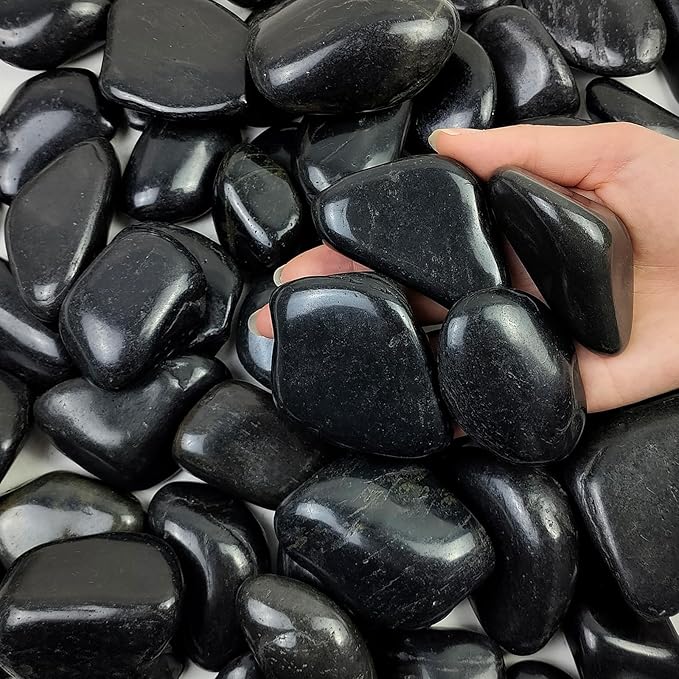20lb Black River Rocks - 2-3 inch Polished Pebbles for Plants, Decorative Stones for Large Planters, Landscaping, Vases, Aquariums & Fish Tanks