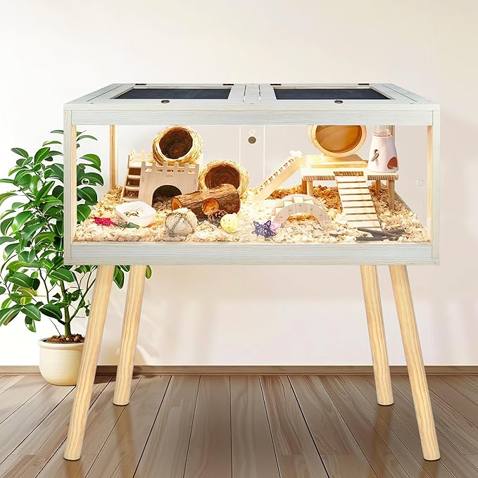 Hamster Cage Chewproof, Mice and Rat Habitat with Transparent Sides, Hamster Cage with Openable Mesh Top, Solid Built with Lock Design and Leg Stand, 48" inch