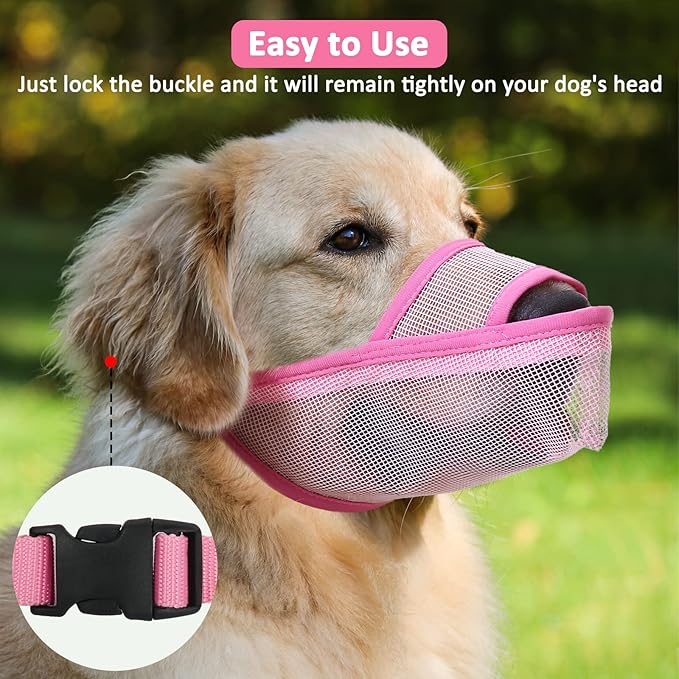 Crazy Felix Nylon Dog Muzzle for Small Medium Large Dogs Dachshund Beagle Poodle Labrador, Air Mesh Breathable and Drinkable Pet Mouth Guard for Anti-Biting Chewing Scavenging(XXS, Pink)