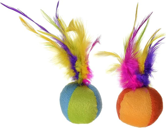 SmartyKat (2 Count) Flutter Balls Feather Cat Toys - Multi Color, 2 Count