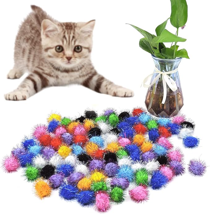 Andiker Cat Crinkle Balls, 2.36 Inches Colorful Cat Balls Chew and Chase Cat Mylar Crinkle Balls Lightweight Cat Toys for Indoor Cats to Keep Fit and Active (100pc)