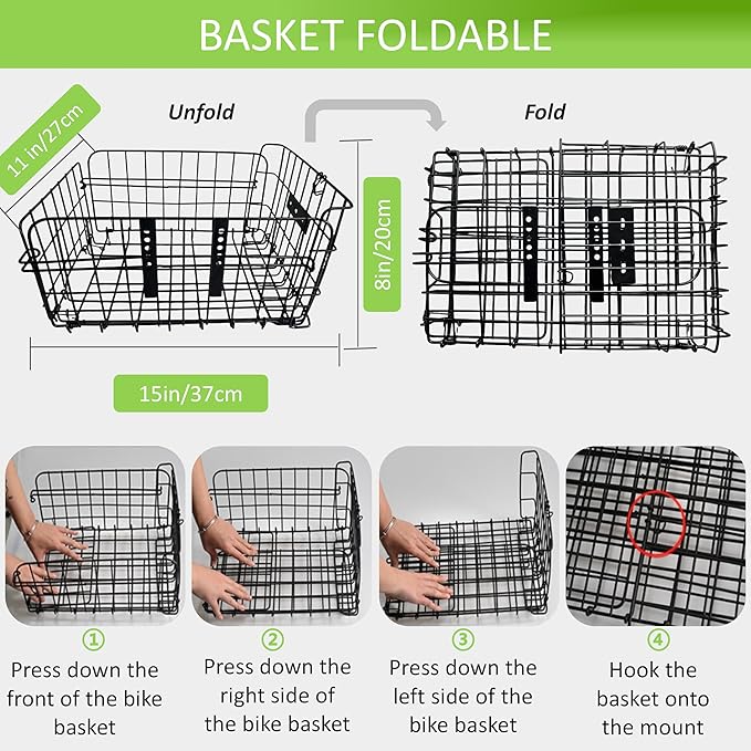Large Dog Bike Basket with Removable Liner Bag, Portable Rear Bike Basket Carrier for Travel, Waterproof Bike Storage Suit for Front/Rear/Side of Bicycle, Ebike Accessoriest for Pets, Fruit & Grocery