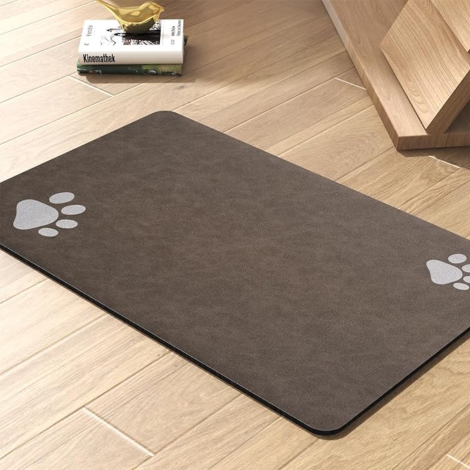 Pet Feeding Mat-Absorbent Dog Mat for Food and Water Bowl-No Stains Quick Dry Water Dispenser Mat-Dog Accessories Pet Supplies-Bowl for Messy Drinkers（Brown,23"x34"