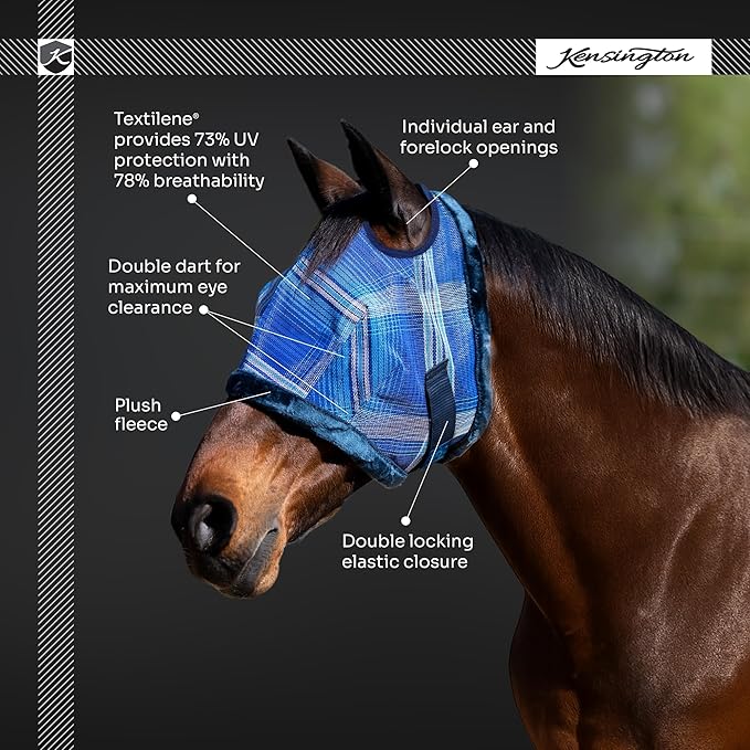 Kensington UV Fly Mask with Fleece Trim - Protective Mask with Dual Ear Opening & Forelock Freedom - Large, Desert Sand