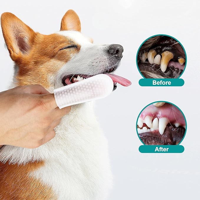 Pet Dental Finger Wipes for Cats & Dogs - 50 Count | Plaque Remover, Tartar Control & Breath Freshener | Soft Gauze Teeth Cleaning Pads for Pets