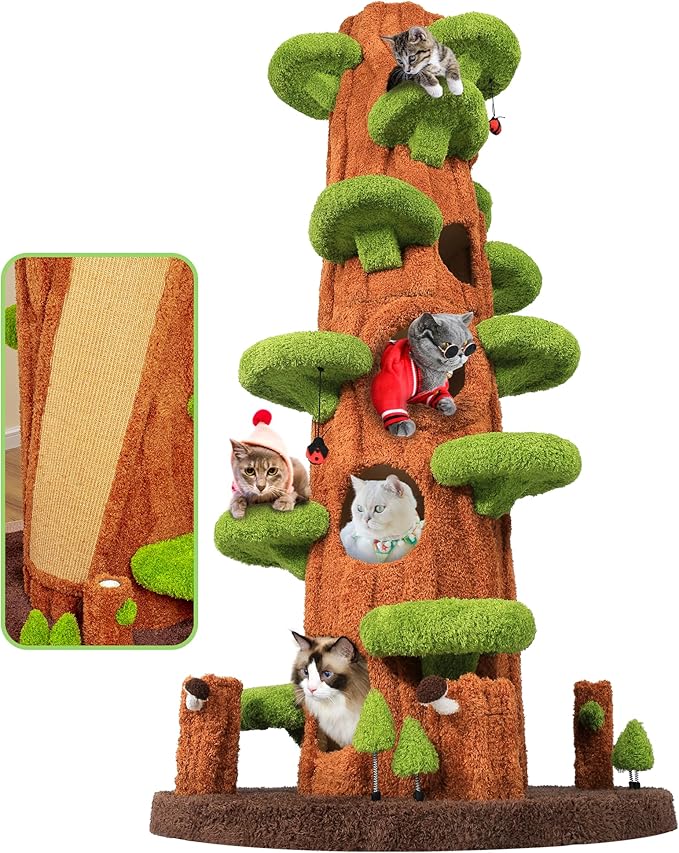NUNU Super Large Cat Tree Tower – All-in-One Tall Cat Tower with Scratching Post, Luxury Multi-Level Solid Wood Cat Condo for Indoor & Multi-Cat Families
