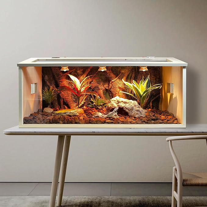 Bearded Dragon Tank, Reptile Enclosure, Snake Tank, Reptile Terrarium, Built-in Light Fixtures with Switch, (37 Gallon, 40" Long, Thick Wood Roof)