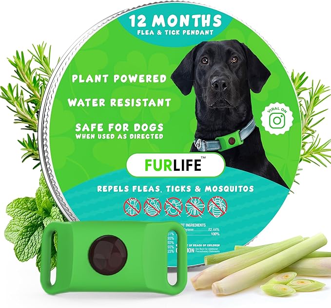 FurLife Green Dog Tag, Flea and Tick Prevention for Dogs - Waterproof Pendant for Collar, Safe for All Breeds