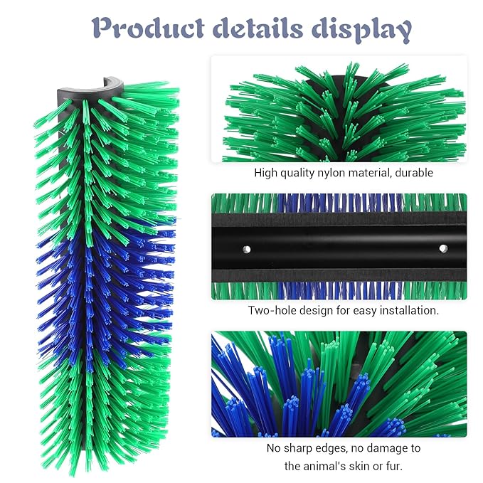 Livestock Scratching Brush, 17.5 x 7.8 Inch Goat Brushes for Grooming, Horse Brushes for Shedding, Livestock Brush with 4 Screws Great for Horse, Elk, Cattle, Pig, Sheep（Green）