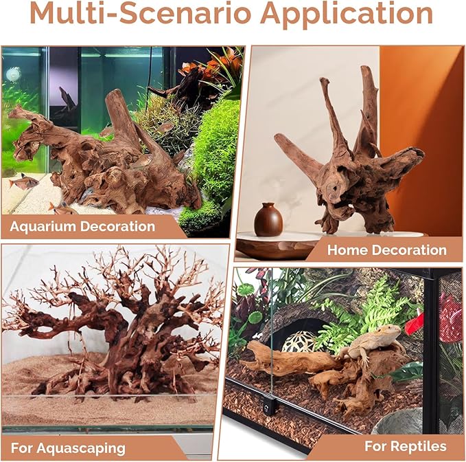Natural Driftwood for Aquarium 12"-16" Large Aquarium Coral Wood Decor | Single Piece for Fish Tank Landscaping, Reptile Terrarium Climbing Branch, Freshwater Aquatic Wood Aquascaping