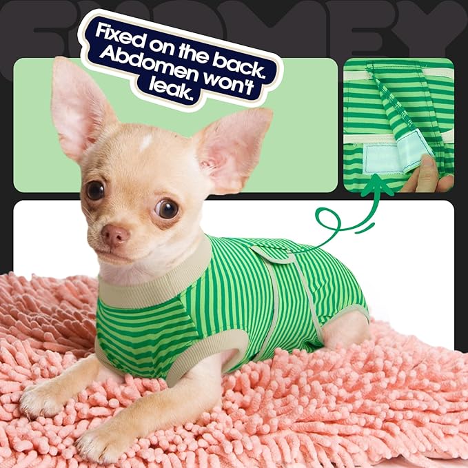 FUAMEY Dog Recovery Suit Male,Dogs Surgery Neuter Suits Puppy Spay Shirts for Female Protect Dog's Skin Anti Licking Abdominal Wounds Doggie Onesie Pet Bodysuit Alternative to Cone Green Stripes S