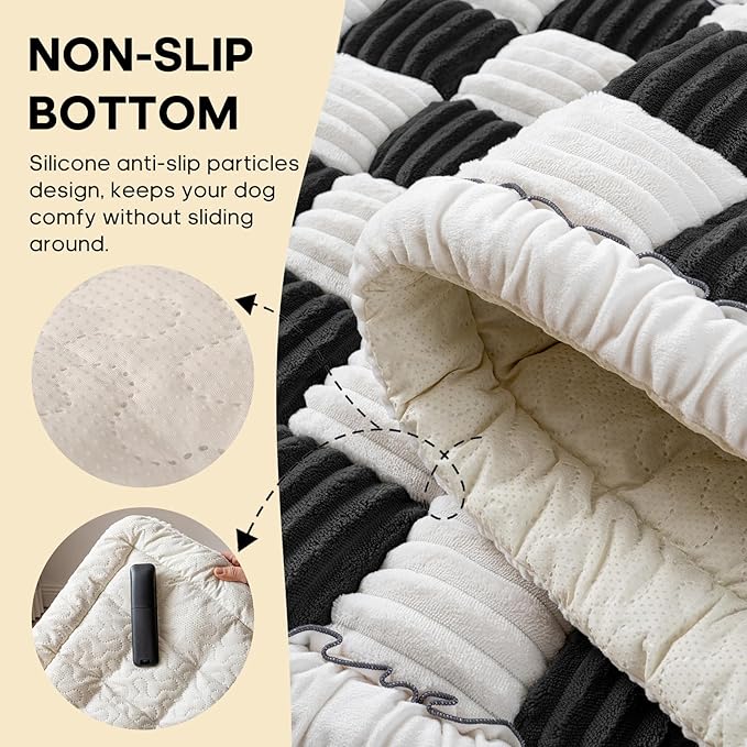 Backseat Pet Bed Mat, Non-Slip Plaid Dog Bed for Car Back Seat, Flannel Backseat Dog Bed, Fit for Backseat Extenders and Trucks SUVs (Black&White, 24.8x54 inch)