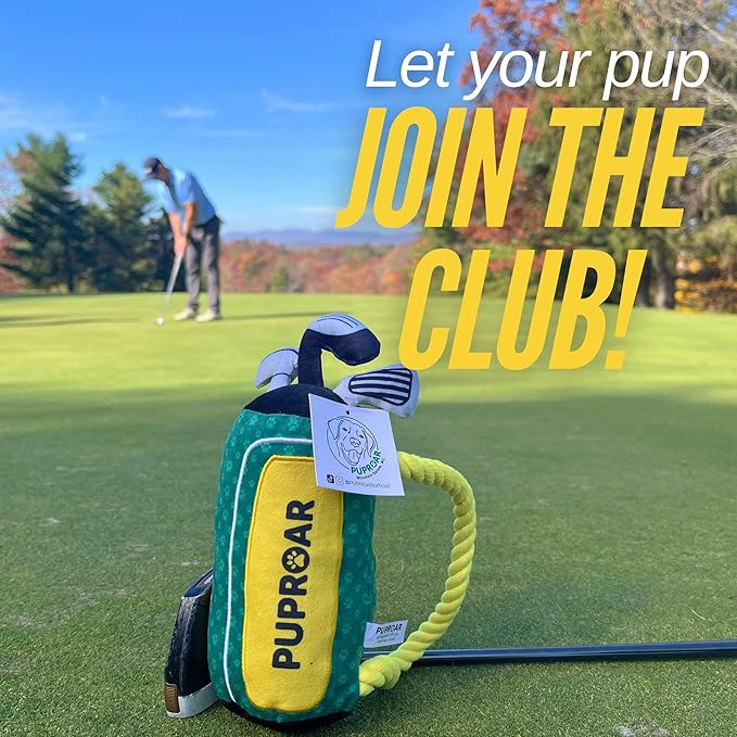 Golf Dog Toy – Birthday Dog Toy, Funny Plush Squeaky Puppy Gift with Rope & Crinkle, Golf Bag Gift