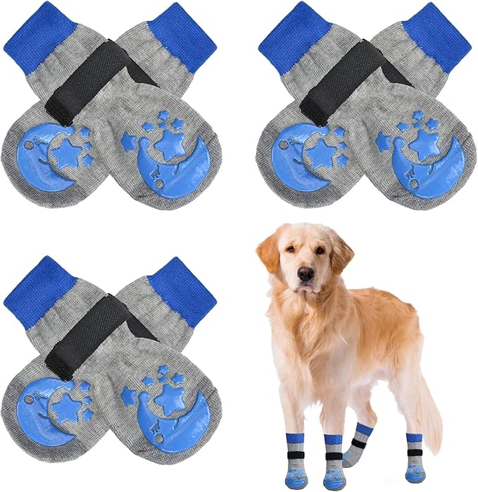 BEAUTYZOO Anti-Slip Dog Socks,Dog Shoes for Hot/Cold Pavement,Paw Protectors with Grips 3 Pairs for Puppy Small Medium Large Senior Old Dogs,Dog Socks to Prevent Licking and Hardwood Floor Protection
