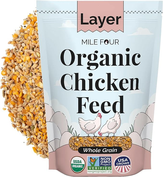 Organic Chicken Feed – Layer Whole Grain, Non-GMO, USA Grown, 16% Protein, Corn-Free, Soy-Free, Non-Medicated Feed for Chickens, 2 lb Sample