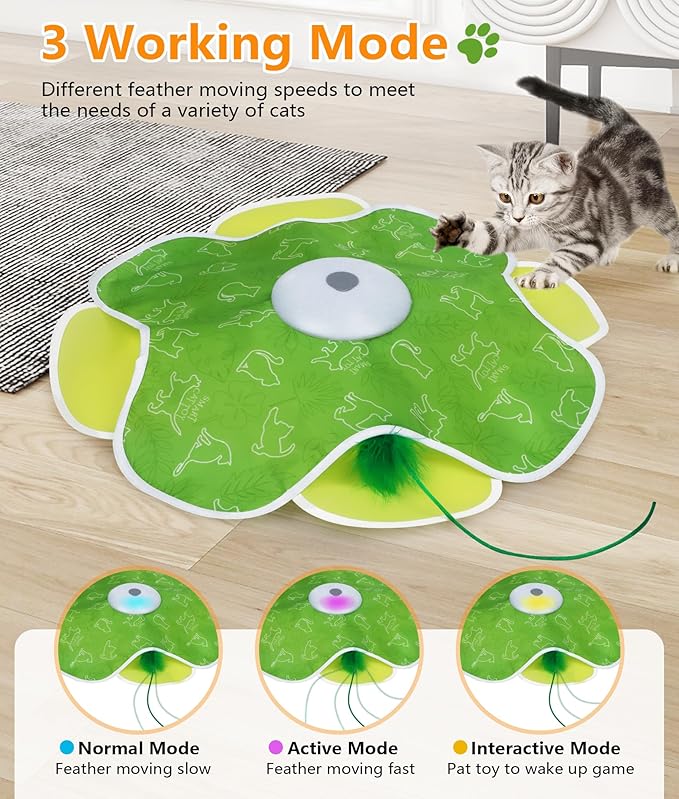 Interactive Cat Toy, Rechargeable Cat Toys for Bored Indoor Adult Cats, Hide and Seek Cat Toy with Motion Activated, Feather Toys, Chirping, Exercise Toys for Indoor Bored Adult Cats