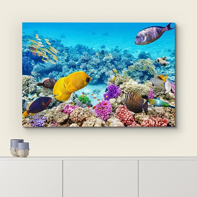 wall26 Canvas Print Wall Art Tropical Underwater Ocean Sea Fish Reef Nature Animals Photography Realism Rustic Scenic Landscape Wilderness Earth Colorful for Living Room, Bedroom, Office - 16"x24"