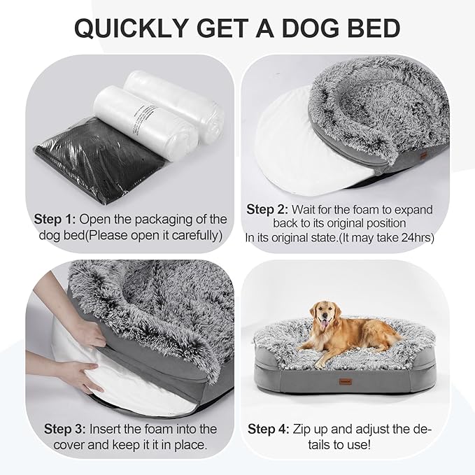 3.7 inch Thickened Orthopedic Dog Beds for Extra Large Dogs, Supportive Dog Sofa Bed with 28D Egg-Crate Foam, Removable Washable Cover, Waterproof Lining, Half-Round Design for Puppy,Senior,Sick