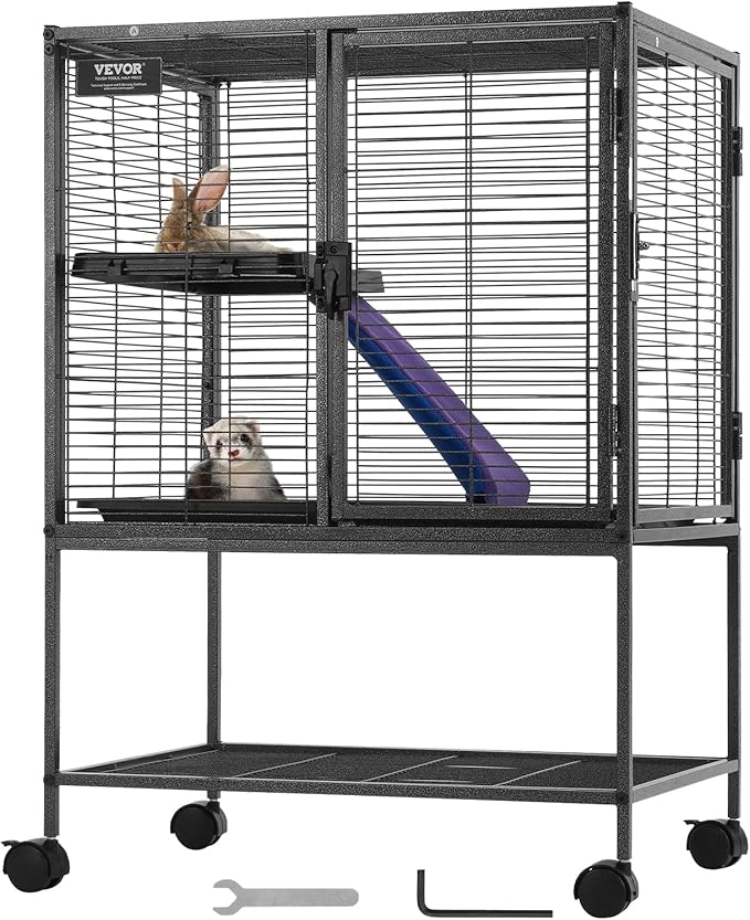 VEVOR 34" Rolling Metal Ferret Cage, Large 2-Tier Critter Nation Cage, Small Animal Cage with Ramps & Tray, Easy to Set up for Pet Mice, Hamster, Guinea Pig, Chinchilla, Squirrel, Hedgehogs, Bunny