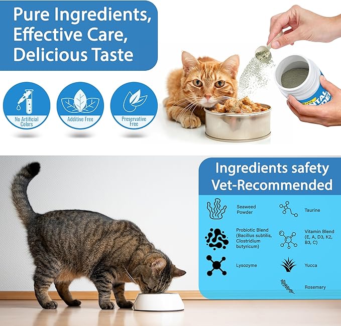 Cat Dental Care Powder Bad Breath Treatment for Cats Teeth, Mouth, Gums & Gut, Plaque Off,Tartar Control, Help Feline Gingivitis and Stomatitis, with Natural Extracts & Probiotics