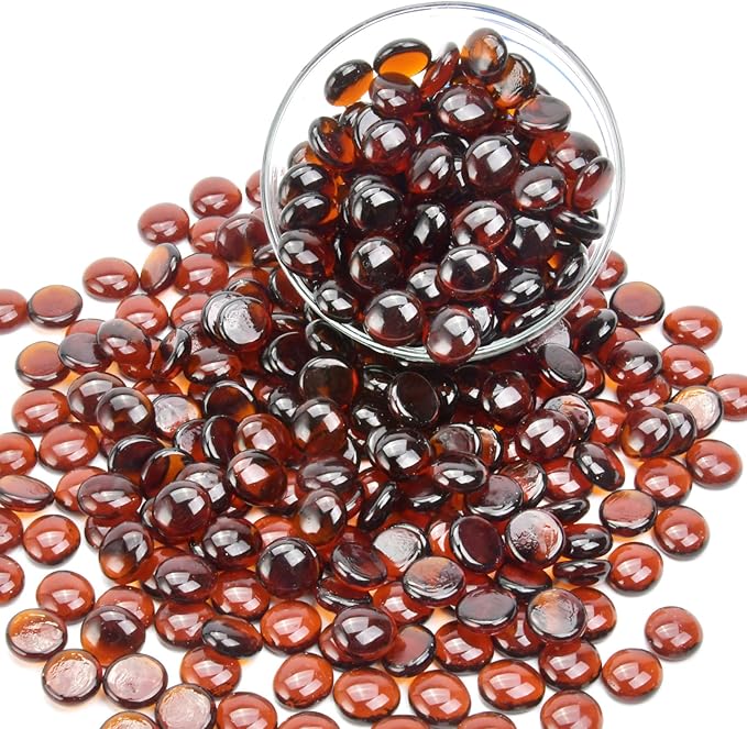 1LB Amber Flat Glass Marbles for Vases, Gemstone Beads Vase Filler Decorative Glass Pebbles for Fish Tank, DIY Crafts, Autumn Centerpieces, Aquarium Decor Rocks