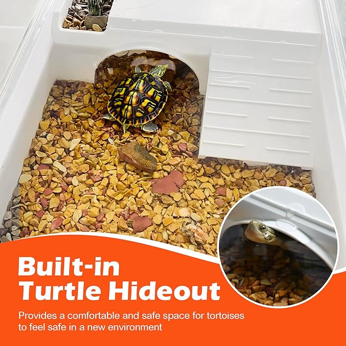 AZV Turtle Tank Habitat Kit,Aquatic Tortoise Enclosure Starter Aquarium with Multi-Function Area and Water Filter, Baby Adult Turtles Tub Complete House,Terrarium for Red Eared Slider Reptile Crab