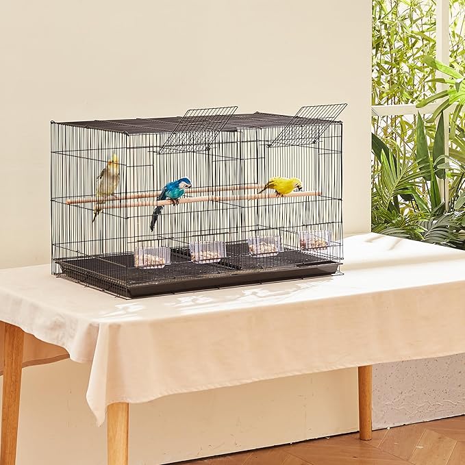 VEVOR 30-inch Flight Bird Cage, Stackable Divided Small Parakeet Cage for Parrots Canaries Cockatiels Lovebirds Finches Budgies Conures Macaws Pet Travel Birdcage with Handle and Perches